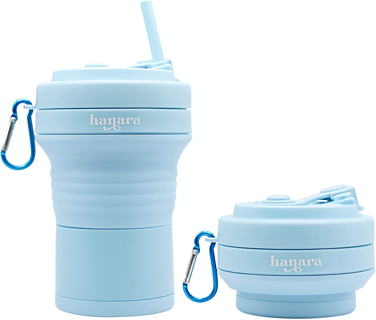 HANARA Collapsible Cup with Reusable Straw – 18 Oz (550 Ml), Portable Travel Mug, BPA-Free, Leak-Proof, Microwave & Dishwasher Safe, Multi-Purpose for Hot & Cold Drinks – Sky Blue