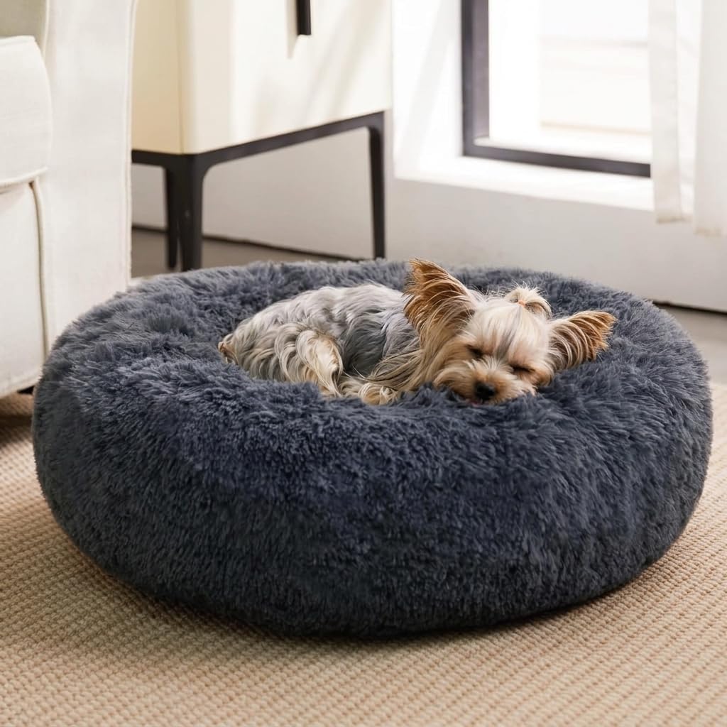 WNPETHOME Small Pink Round Calming Dog Bed Cat Bed for Comfy Sleep