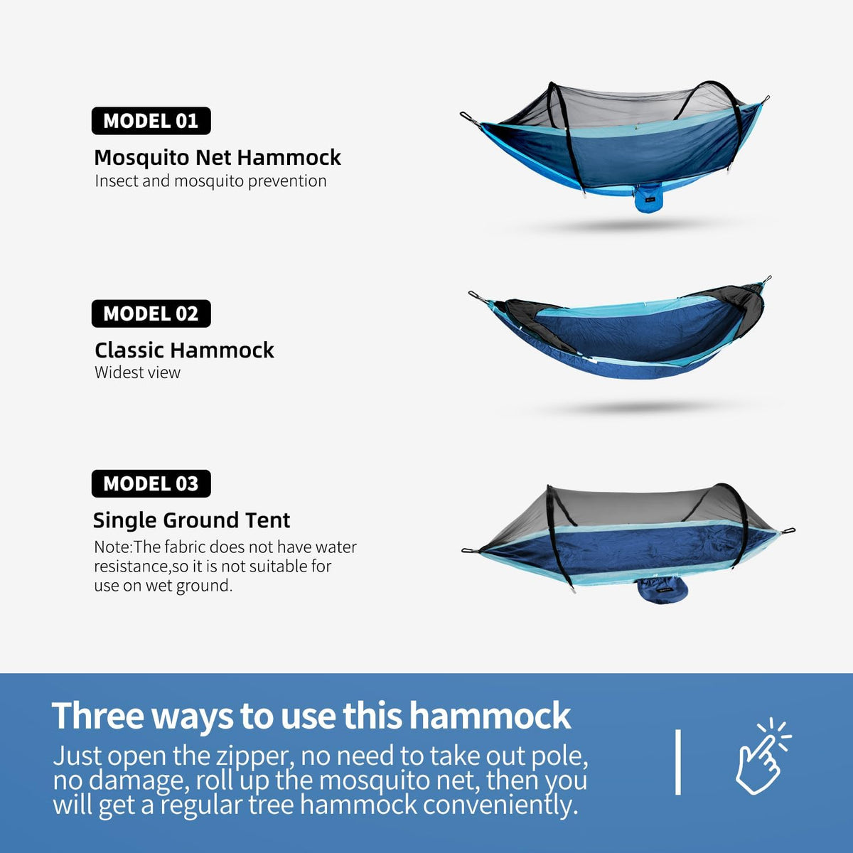 Hammock with Mosquito Net - Lightweight, Portable, 1 Person Hammock - for Camping, Hiking, Backpacking, Travel, a Festival, or The Beach (Blue)