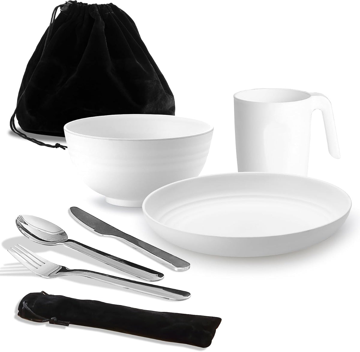 Camping Utensils, Reanea Camping Mess Kit for Travel, Camping, Picnic, Outdoor, Camping Gear Include Knife, Spoon, Fork Cutlery Set, Cup, Bowl, Plate, Camping Essentials for 1