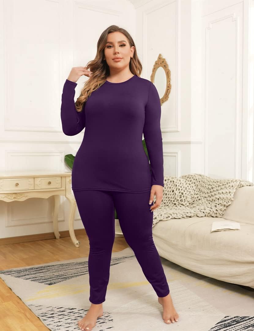 COOTRY Plus Size Thermal Underwear for Women Long Johns Top and Bottom Sets
