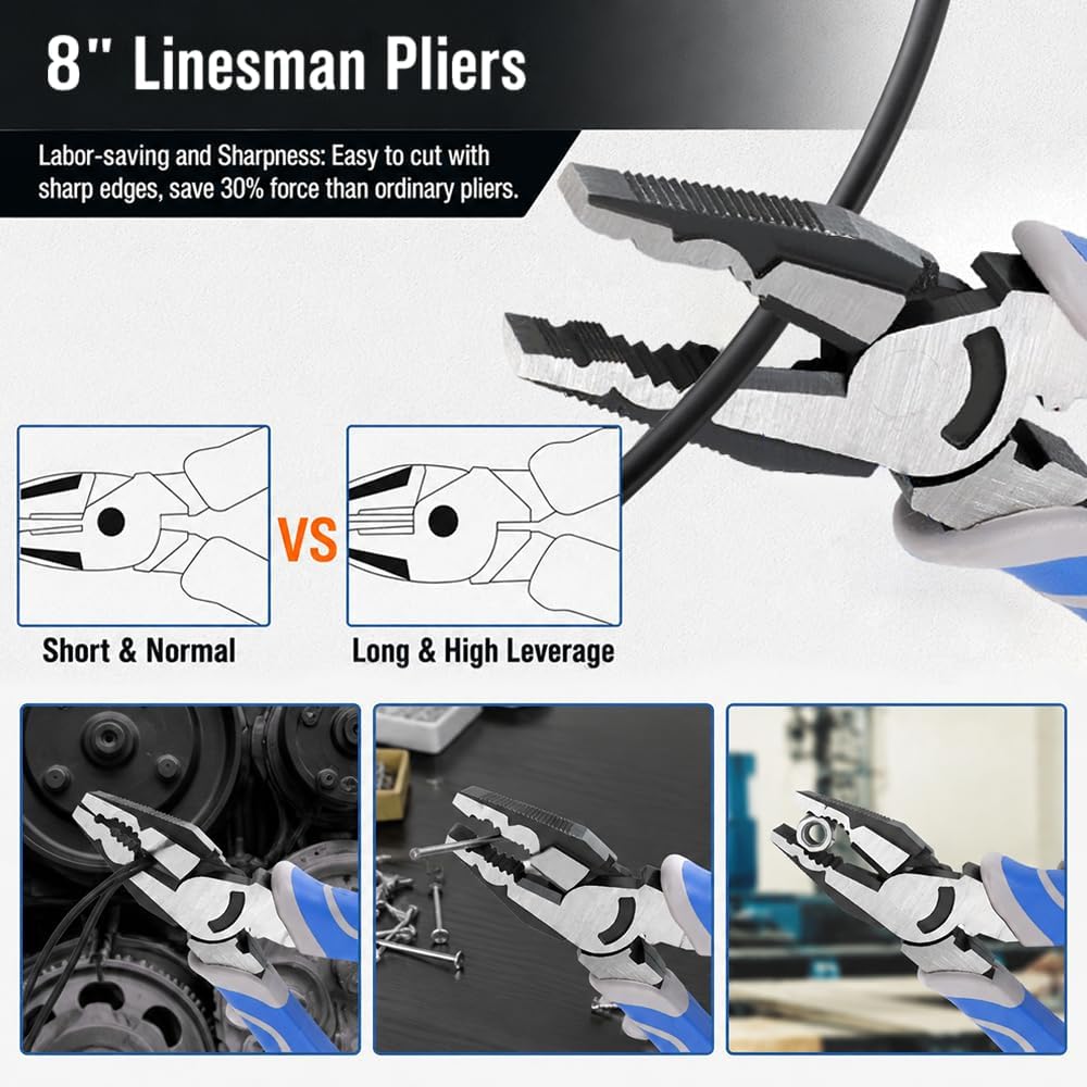 COMOWARE 7Pcs Pliers Set, Mechanic Plier with Rolling Pouch, 10", 8" Groove Joint Pliers, 8" Adjustable Wrench, 8" Linesman, 6" Long Needle Nose, 6" Slip Joint, 6" Diagonal, Roll-Up Pouch Organizer