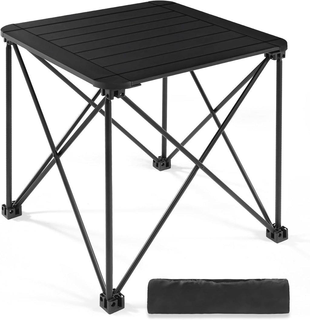 Tesouro Folding Camping Square Table with Carry Bag, Lightweight Aluminum Square Table for Outdoor, Camping, Picnic, Backyards, BBQ (Black-Small)