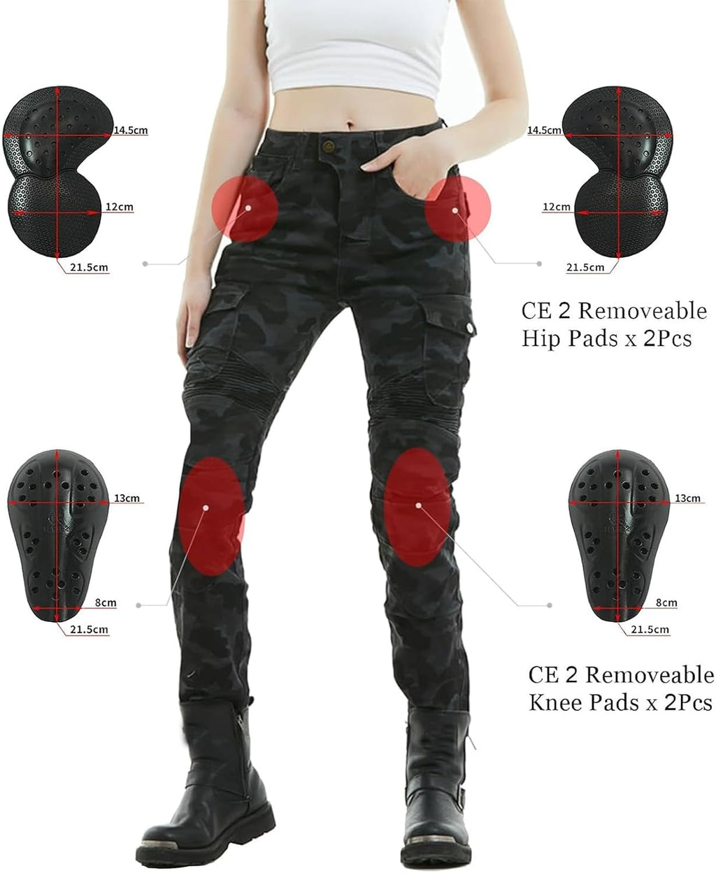 LOMENG Motorcycle Riding Pants Women with CE Level 2 Removable Armor
