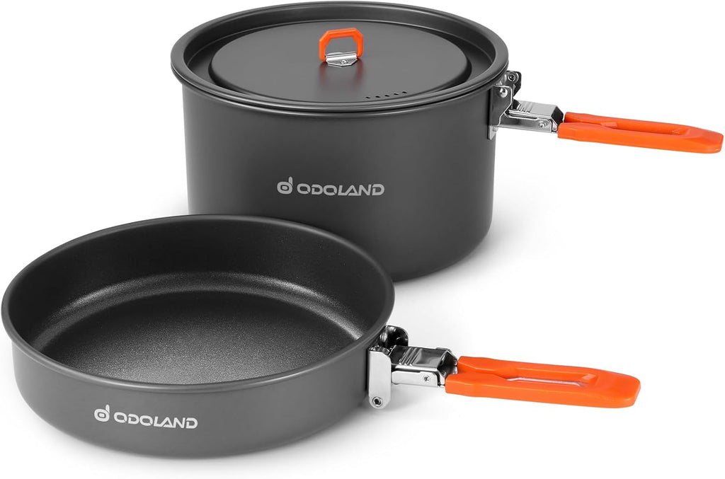 Odoland 15pcs Camping Cookware Mess Kit, Lightweight Pot Fry Pan Set