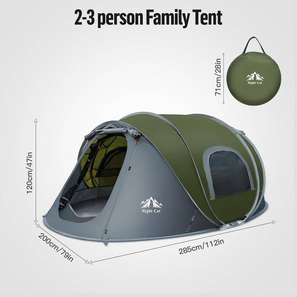 Night Cat Pop Up Camping Tent: 2-4 Person Tents for Camping Double Layers