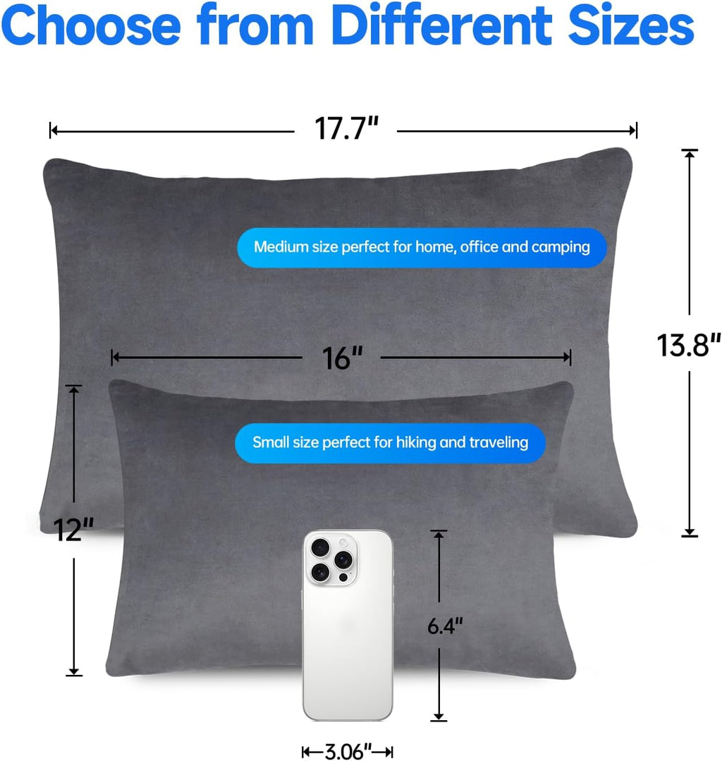 Camping Pillow,Compressible Small Shredded Memory Foam Pillow,Travel Pillow for Airplane,Backpacking and Hiking Grey Medium 1 Pack