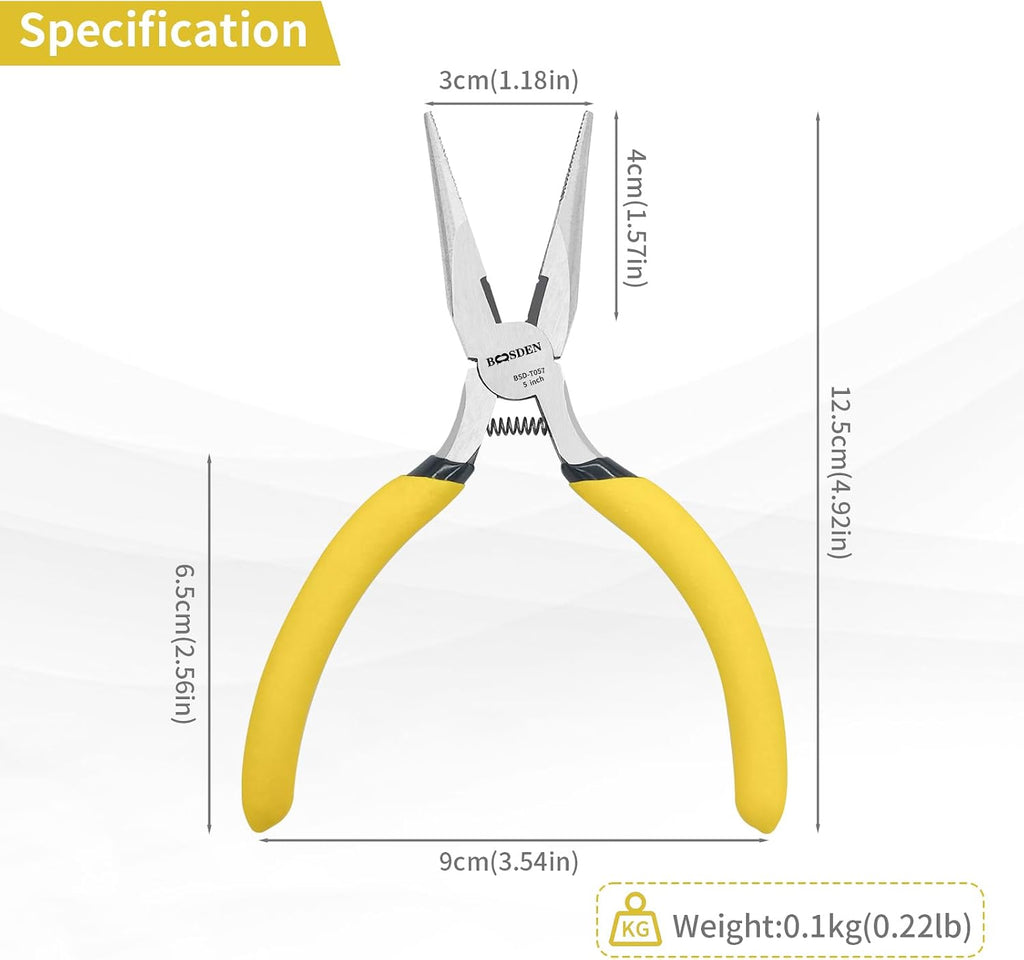 BOOSDEN 5 Inch Small Needle Nose Pliers Set, 5 Pack Jewelry Pliers