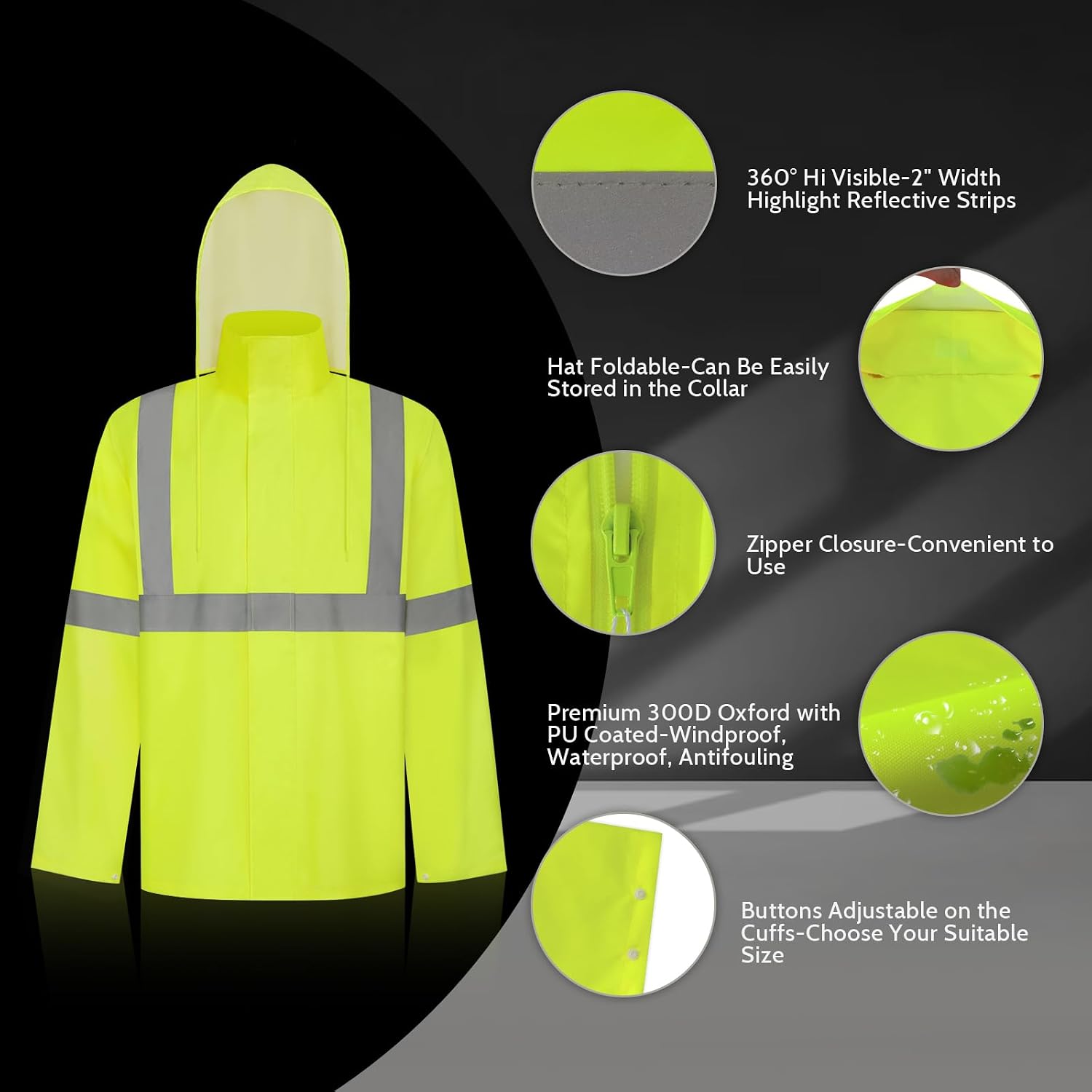 TCCFCCT Rain Suits for Men Waterproof Class 3 Reflective Rain Jacket and Pants, Lightweight Rain Coat for Men with Hood, High Visibility Rain Gear for Safety Work, Durable, 2XL-3XL Yellow WP