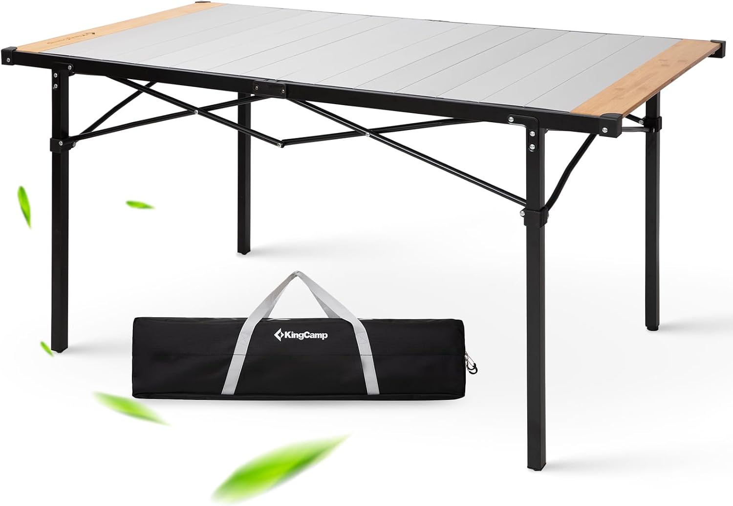 KingCamp 53.5" Bamboo Aluminum Camping Table, 265 LBS Roll-Up Table