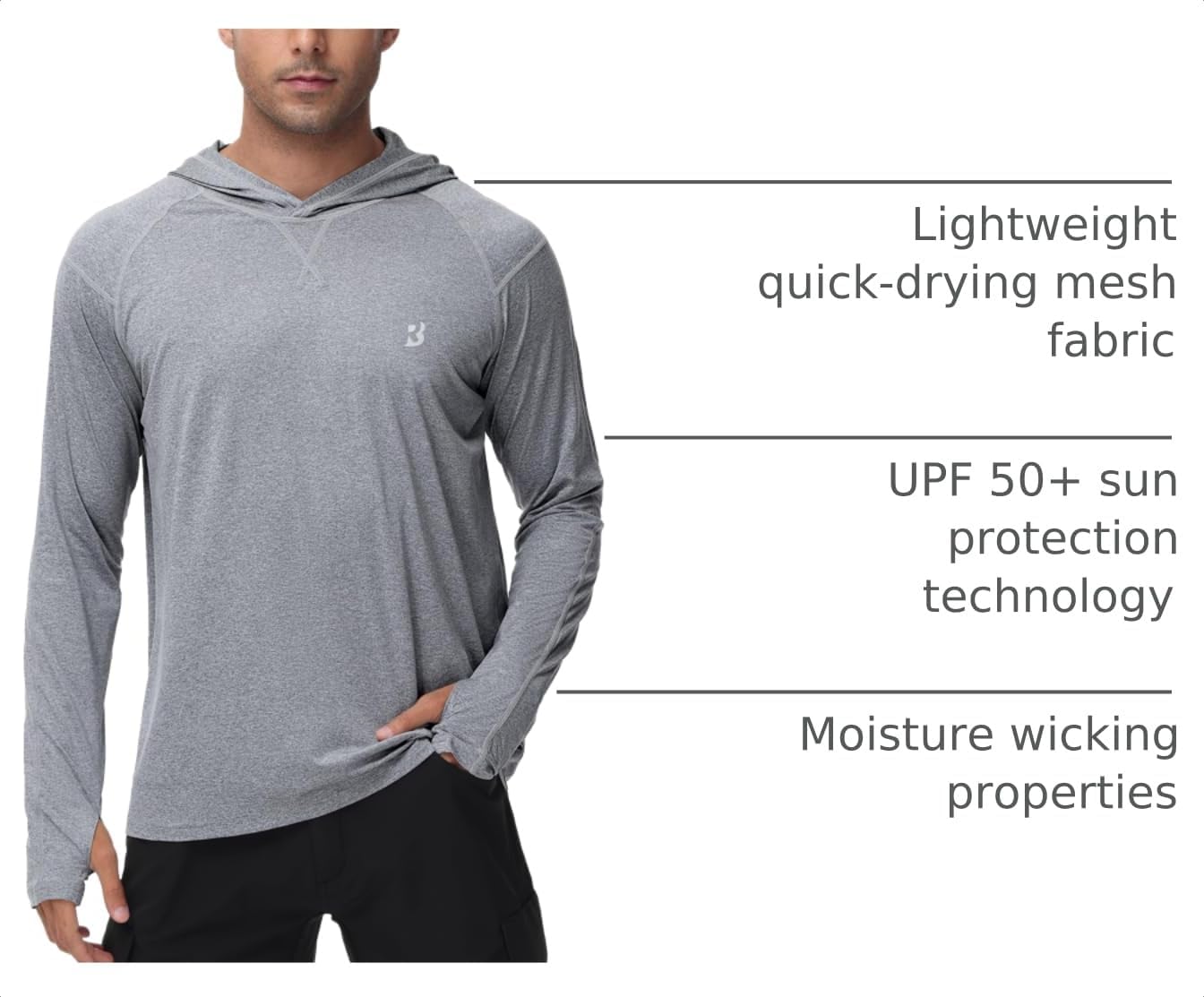 Roadbox Men's UPF 50+ Fishing Shirts, Long Sleeve UV Sun Protection Hoodie