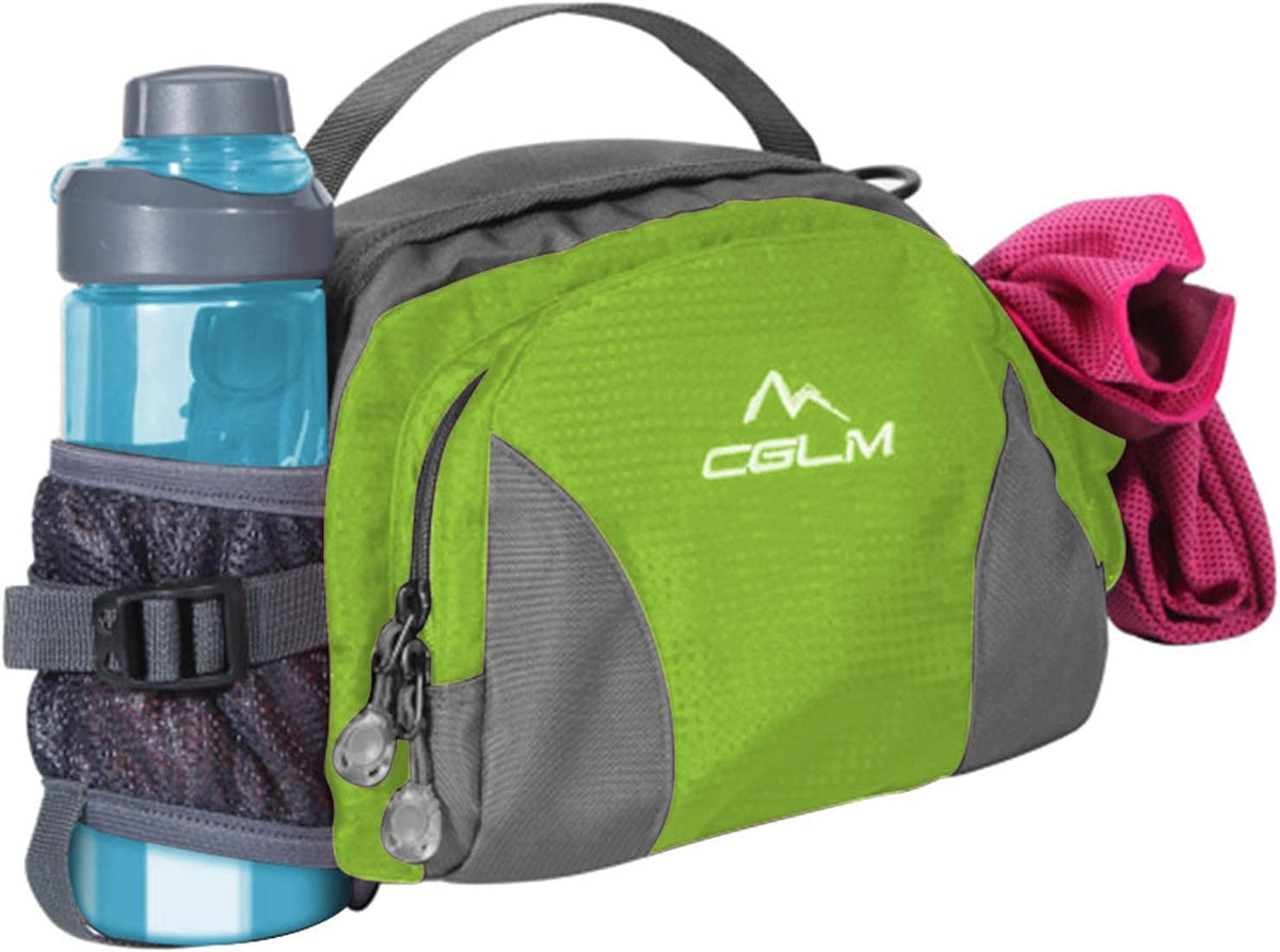 Hiking Fanny Pack Waist Bag with Water Bottle Holder for Men Women Outdoors Walking Running Lumbar Pack Fit iPhone iPod Samsung Phones (Green0005)