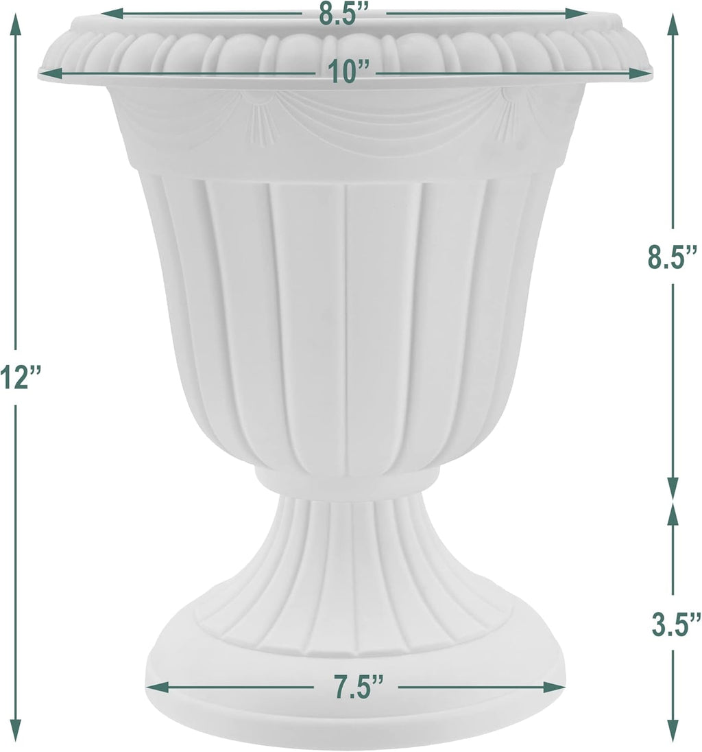 Arcadia Garden Products PL20BK Classic Traditional Plastic Urn Planter, Indoor or Outdoor Garden Decor, Flower Pot Vase 10x12 - Black