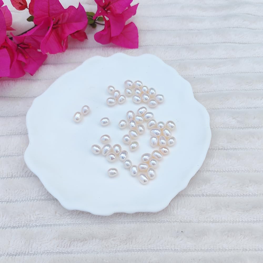 50 Pcs 8-9mm No-Holes Fresh Water Pearls Beads AAA for Jewelry Making Real Freshwater Cultured Pearls Oval Pearl Beads Jewelry Production, Handicraft Production, for Manza