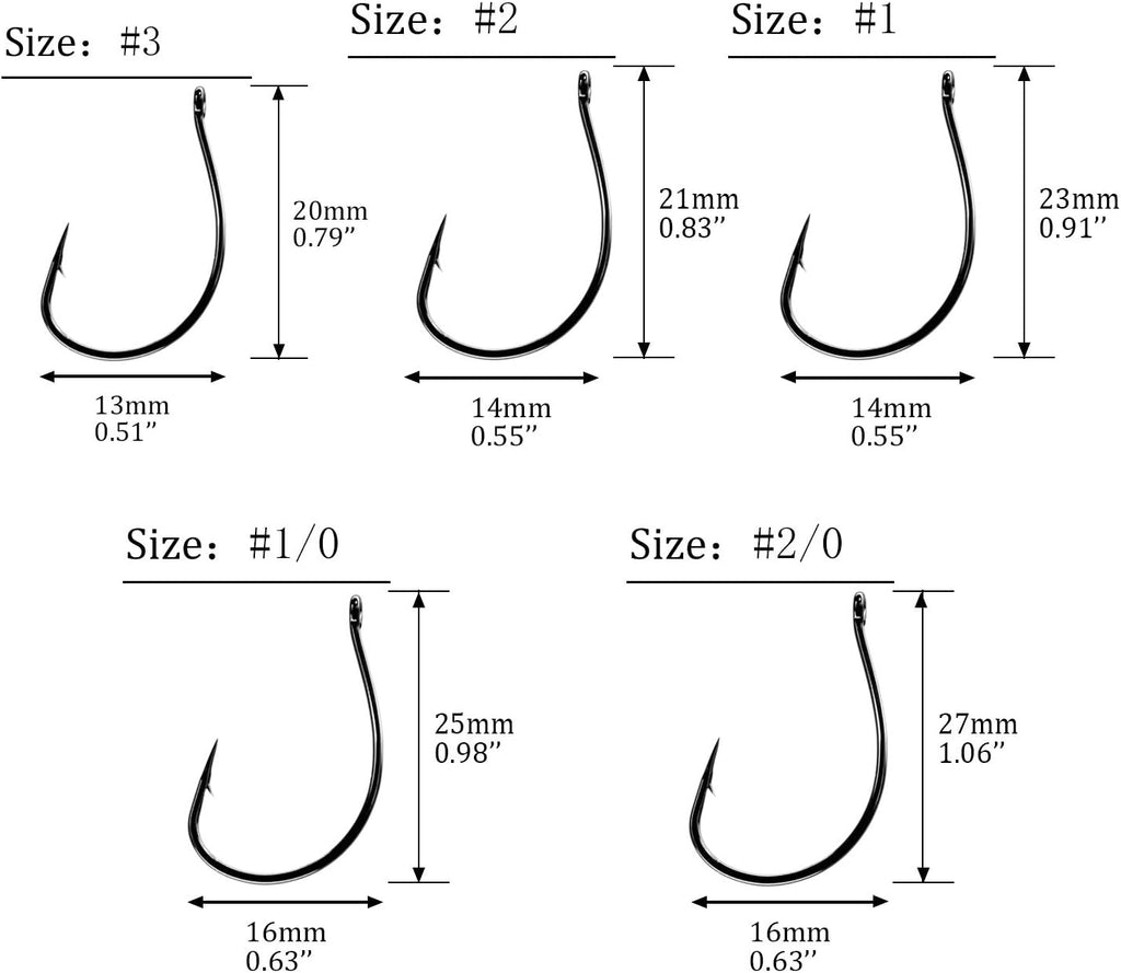 thkfish 50Pcs/100Pcs/Box Fishing Hooks Drop Shot Hooks Wacky Worm Fish Hooks Size #3#2#1 1/0 2/0 Offset Circle Hooks for Fishing