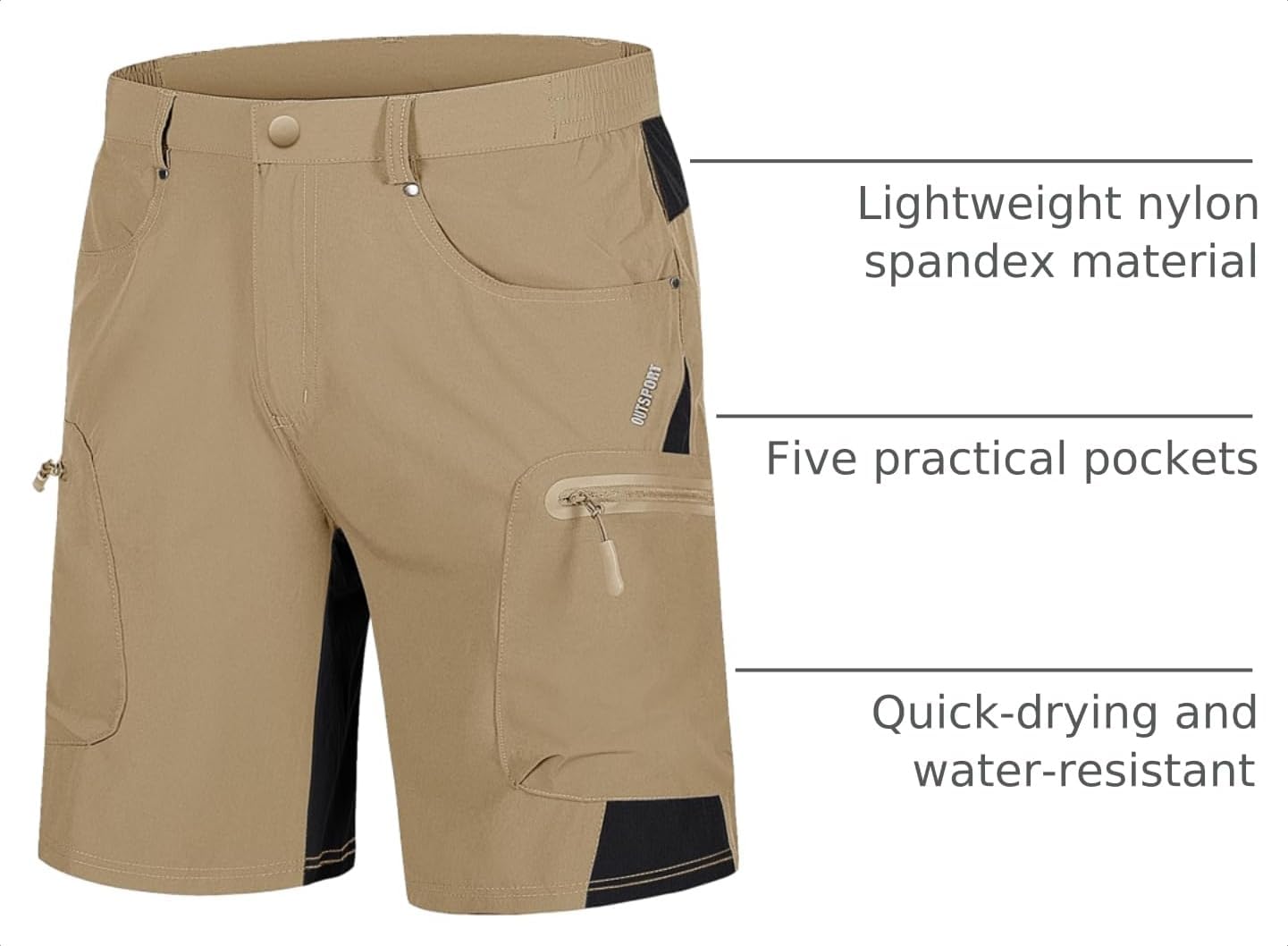 TACVASEN Men's Hiking Cargo Shorts 10" with Zipper Pockets Quick Dry Casual Stretch Golf Work Short Outdoor Summer