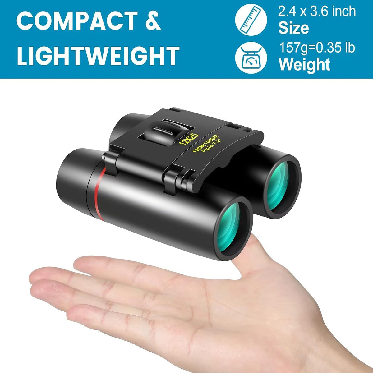 12X25 Mini Pocket Binoculars Compact, Small Lightweight Foldable