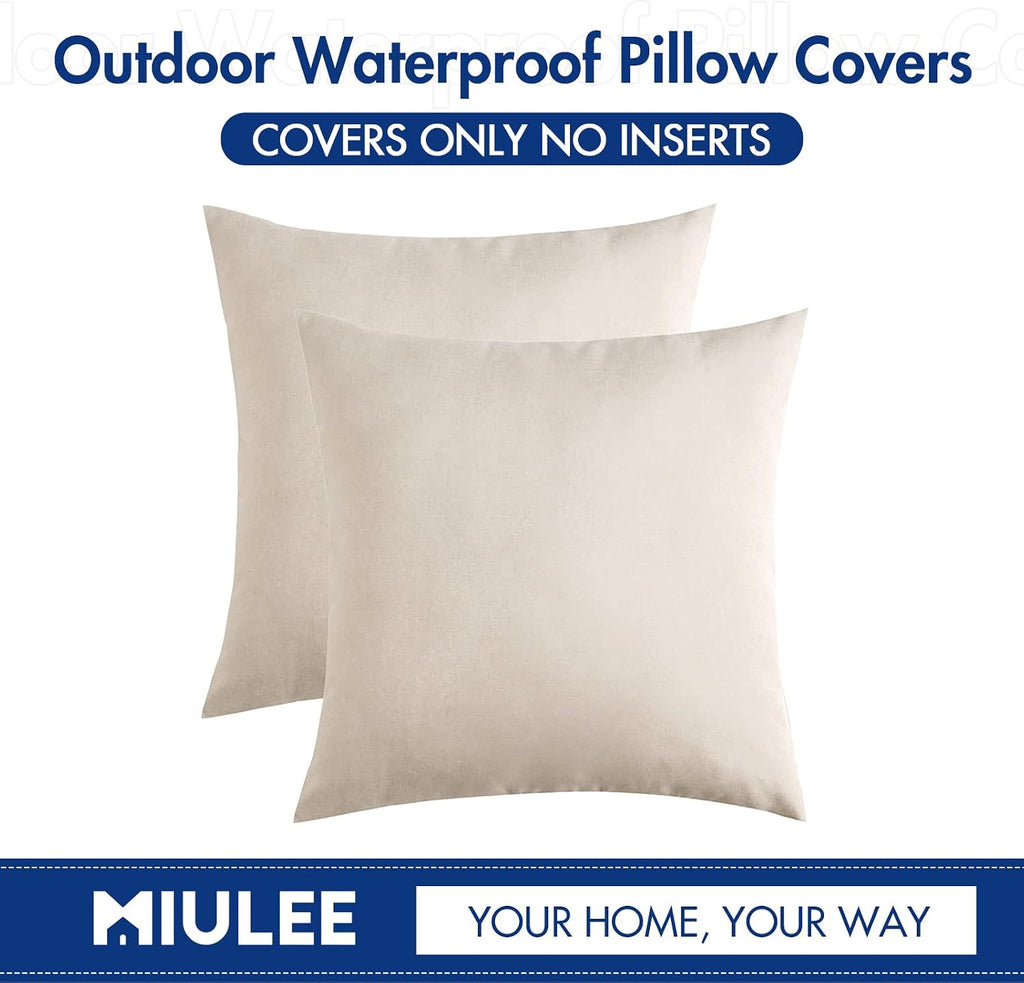 MIULEE Decorative Outdoor Pillow Covers Waterproof 18x18 Beige