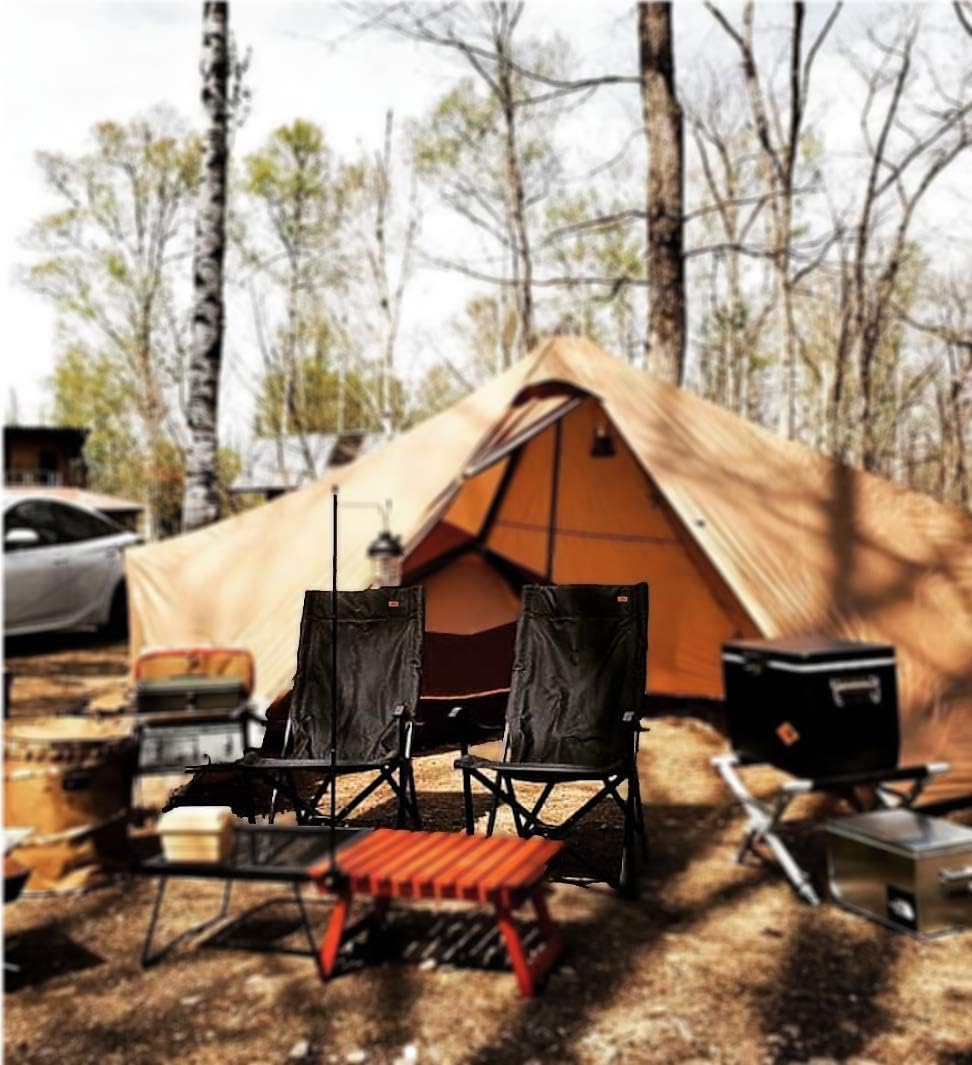 CAMPINGMOON Foldable Cotton Canvas Camping Chair Campfire High Back Low Style Relaxing Chair Black F-1002C-BK