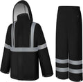 Rain Jacket, High Visibility Rain Coat and Pants, Waterproof Raincoat with Hood, Lightweight Rain Suit for Outdoor Activities, Rain Ponchos for Adults Reusable, Men Women, Black B, L-XL