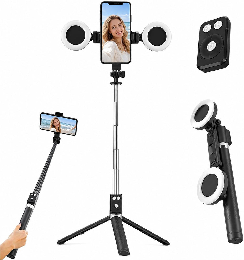 Tripod for iPhone with Light, Selfie Stick for iPhone, Pink Tripod Stand