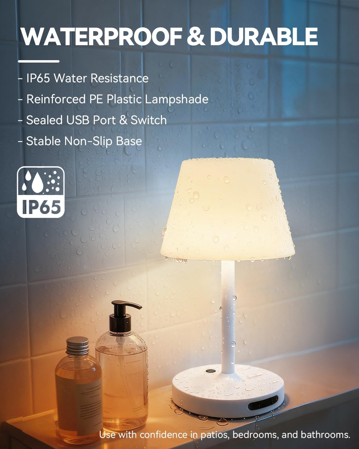 SAIWEYA Outdoor Waterproof Shower Lamp, 5200mAh Rechargeable Bathroom Lamp
