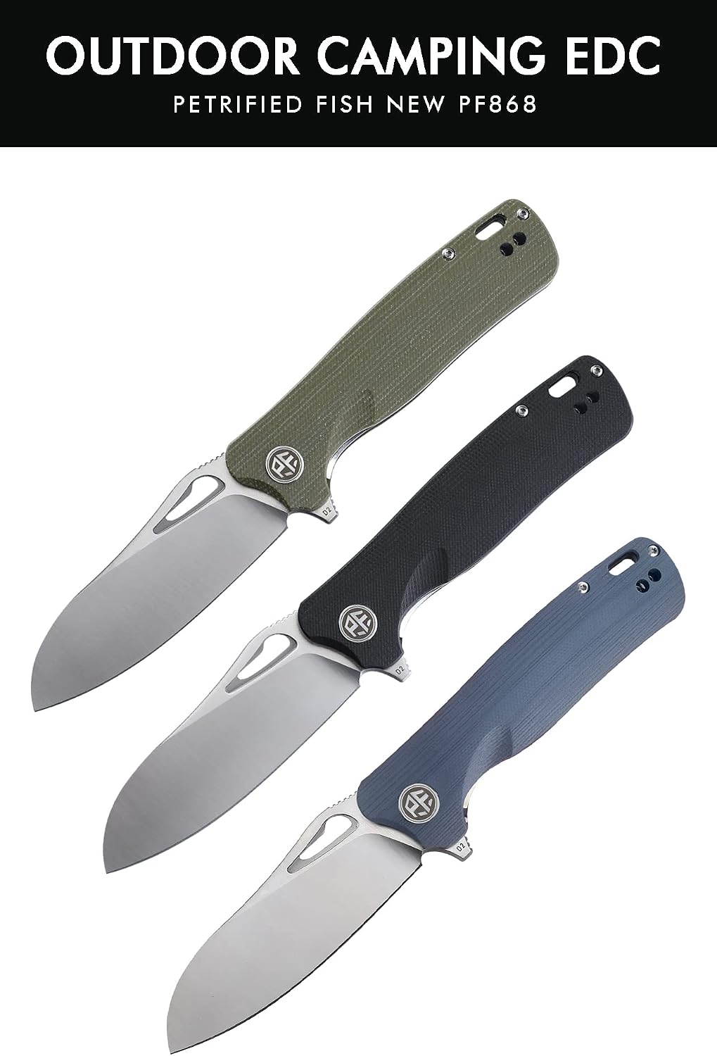 Petrified fish PF868 Bunta 3.35" D2 Satin Blade Pocket Folding Knife