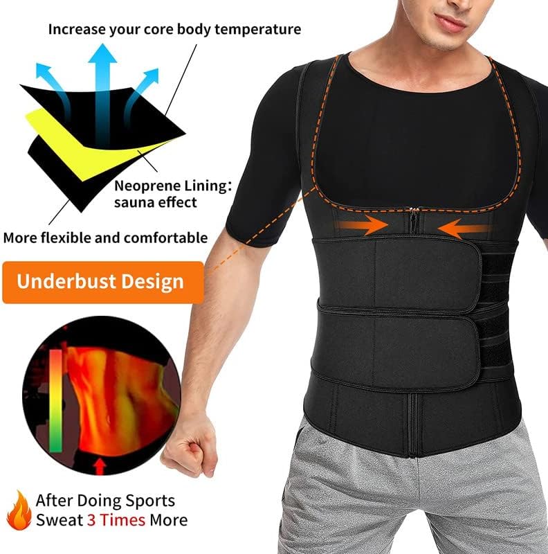 SHAPERIN Men Neoprene Sauna Zipper Waist Trainer Vest Tank Top Trimmer Body Shaper