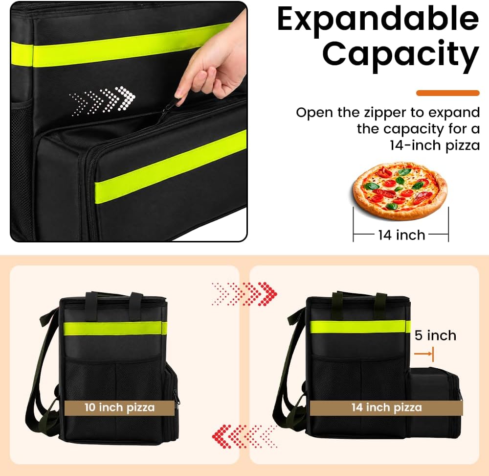 Insulated Food Delivery Backpack with Cup Holders, Expandable Bag