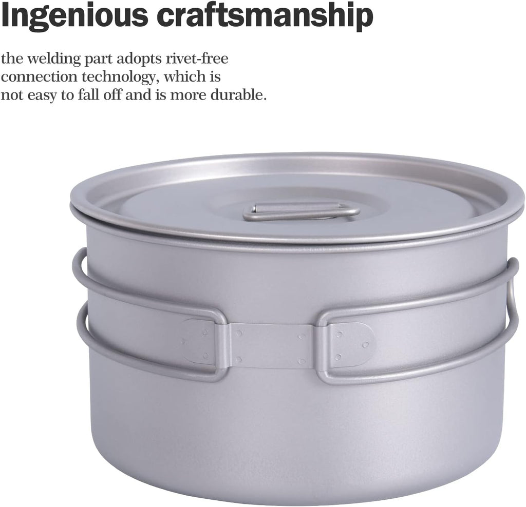 iBasingo 1.2L Titanium Pot Camping Cookware with Lid Ti2106C