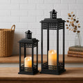 Decorative Candle Lanterns Set of 2, Black Metal for Indoor & Outdoor