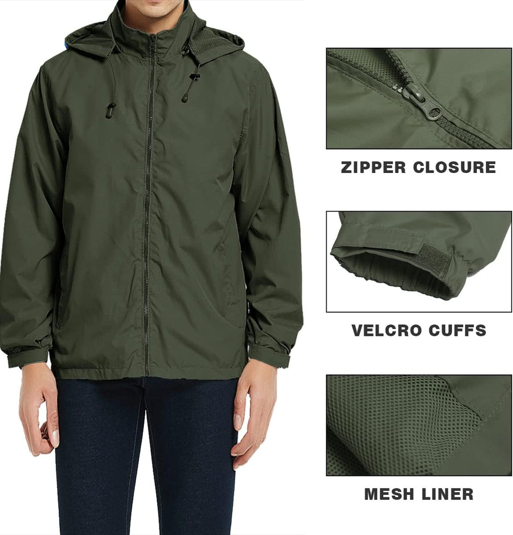 Mens Lightweight Windbreaker Jacket Waterproof Rain Jacket with Hood Soft Shell Jacket