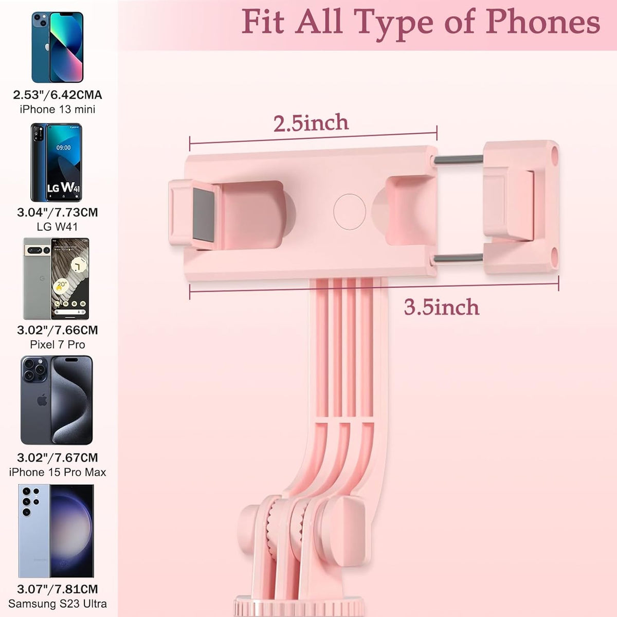 Selfie Stick Tripod with Fill Light, Phone Selfie Stick,Durable Stainless Steel Design,Bluetooth Remote Control,and Stable Three-Legged Support for Live Broadcasts,Video Shooting (Pink)