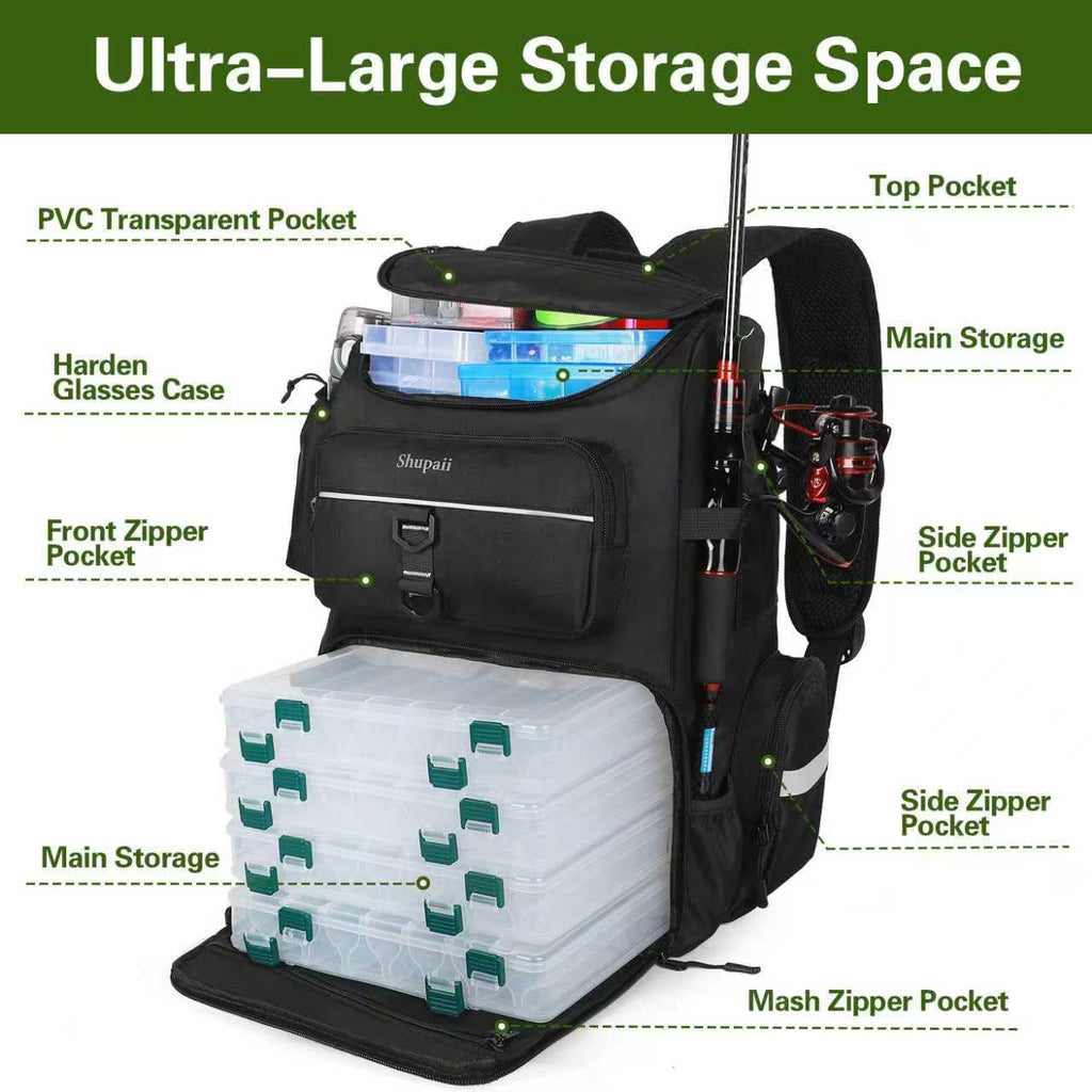 Fishing Backpack with Rod Holder, 45L Capacity Tackle Storage Bag