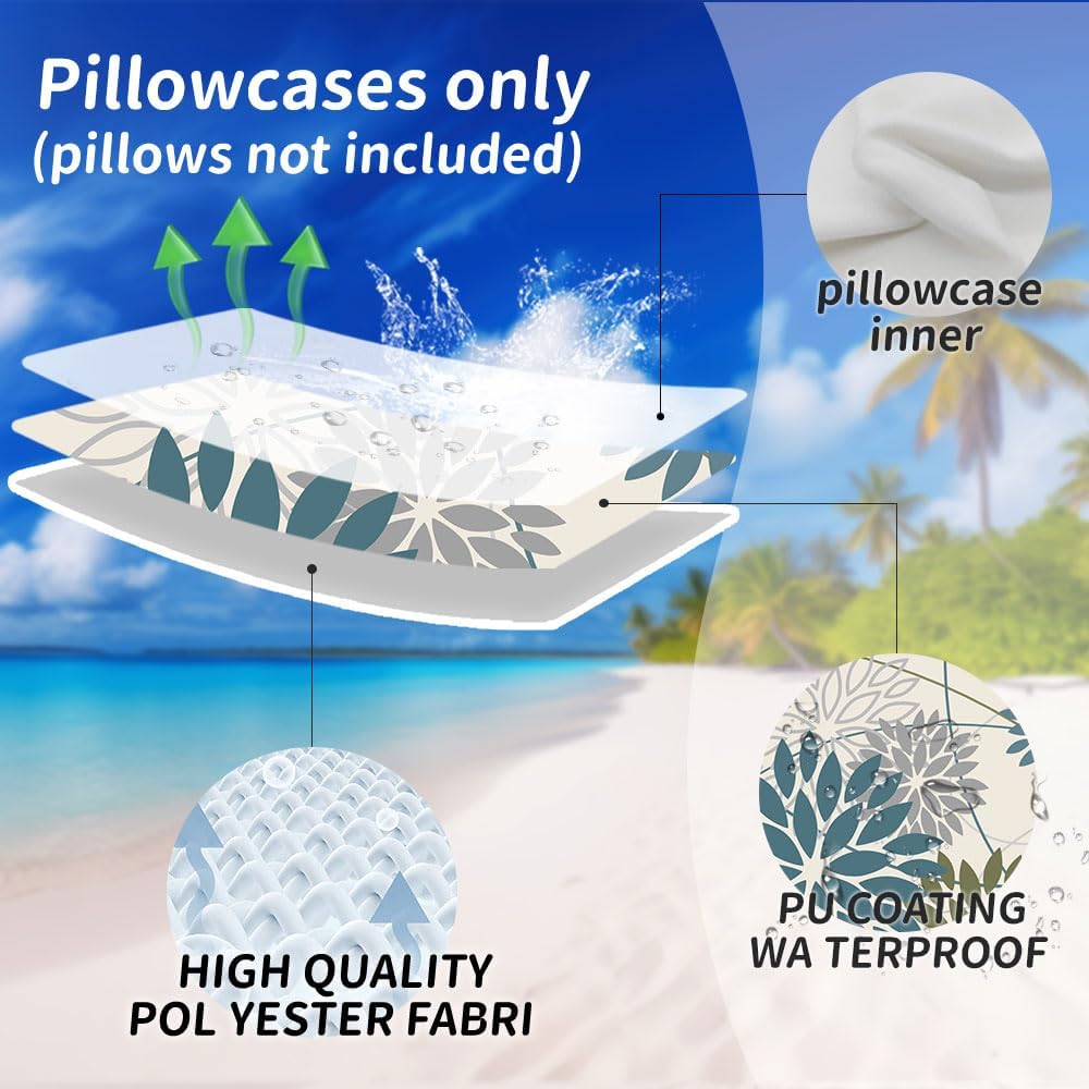 DFXSZ Blue ArmyGreen Floral Outdoor Pillow Covers 16x16 Set of 2 Waterproof