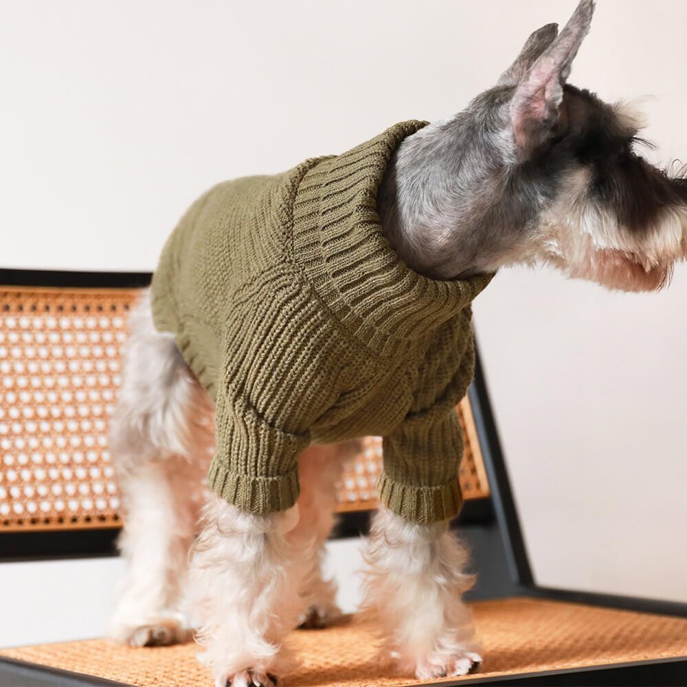 Fitwarm Thermal Knitted Dog Sweater Doggy Winter Coat Pet Clothes Doggie Turtleneck Jacket Puppy Outfits Cat Sweatsuit Sage Green Medium