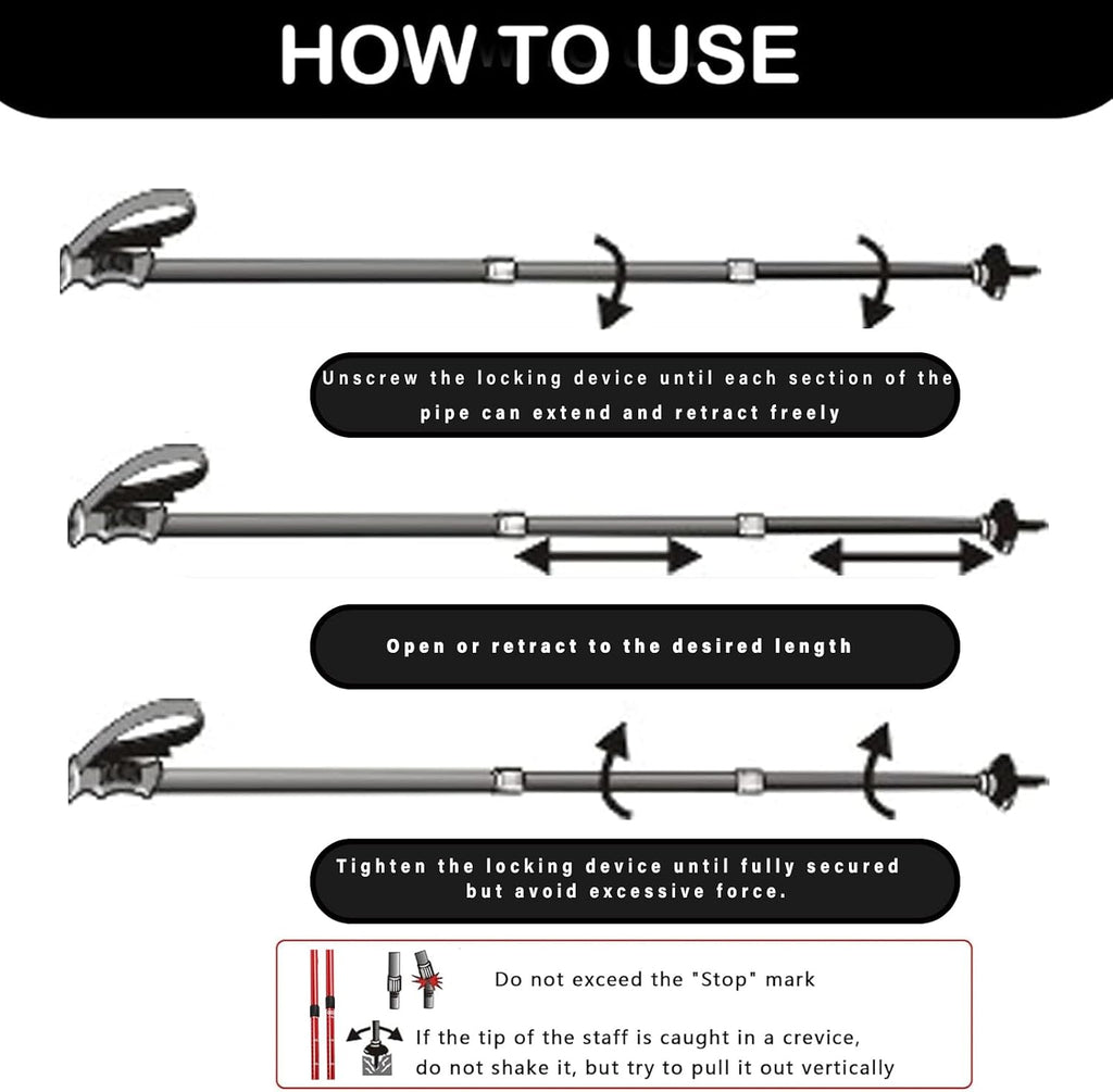Retractable Trekking Pole Aluminum Alloy Walking Poles Portable Hiking Pole Suitable for Outdoor Activities Such as Mountaineering,Traveling,and Cross-Country Running