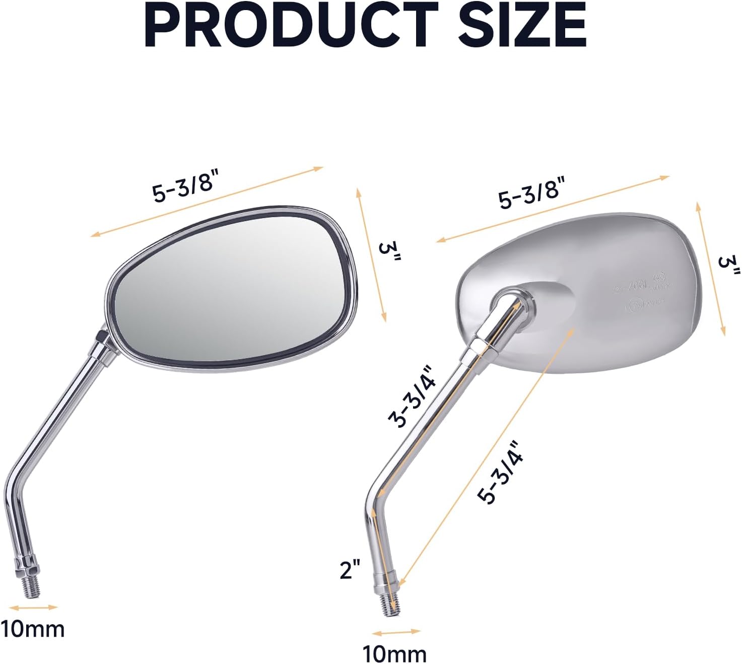 Universal Motorcycle Mirrors - M10 Chrome Oval Handlebar Rearview Mirrors Compatible with Honda Shadow MSX125 Kawasaki Vulcan Z900 Suzuki SV650 Volusia