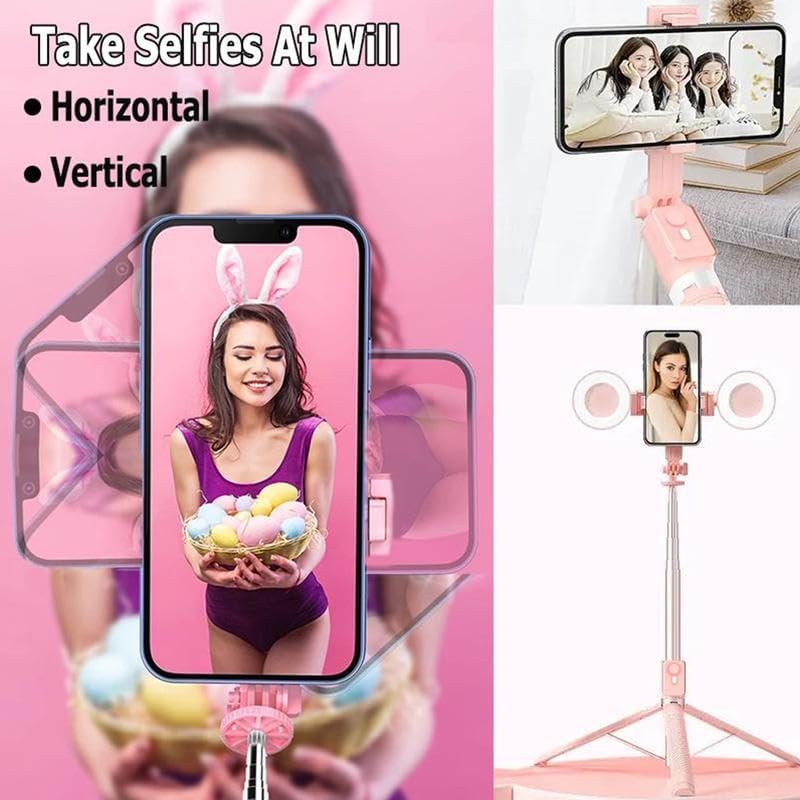 Tripod for iPhone with Light, Selfie Stick for iPhone, Pink Tripod Stand
