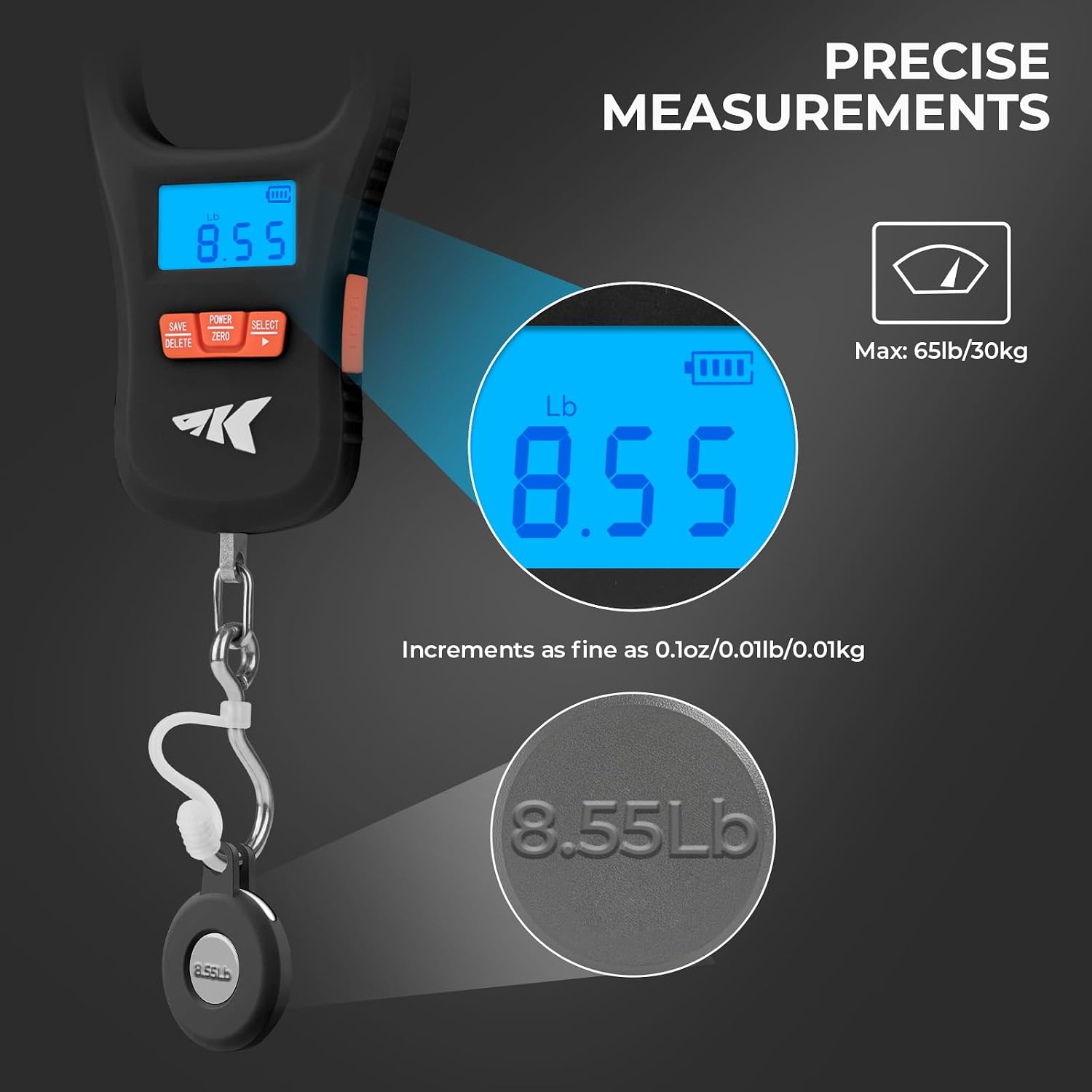 KastKing ToughTide USB Charging Fish Scale with Lip Gripper, Black Combo