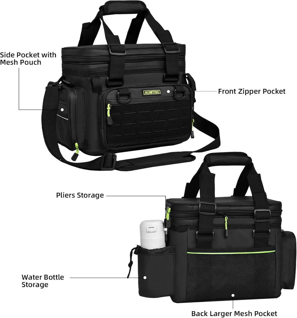 AUMTISC Fishing Tackle Bags for 3500/3600 Trays, Expandable Tackle Box Organizer Gear Storage Bag, with Rod Holders, Detachable Shoulder Strap, Freshwater or Saltwater Fishing Accessories Bags