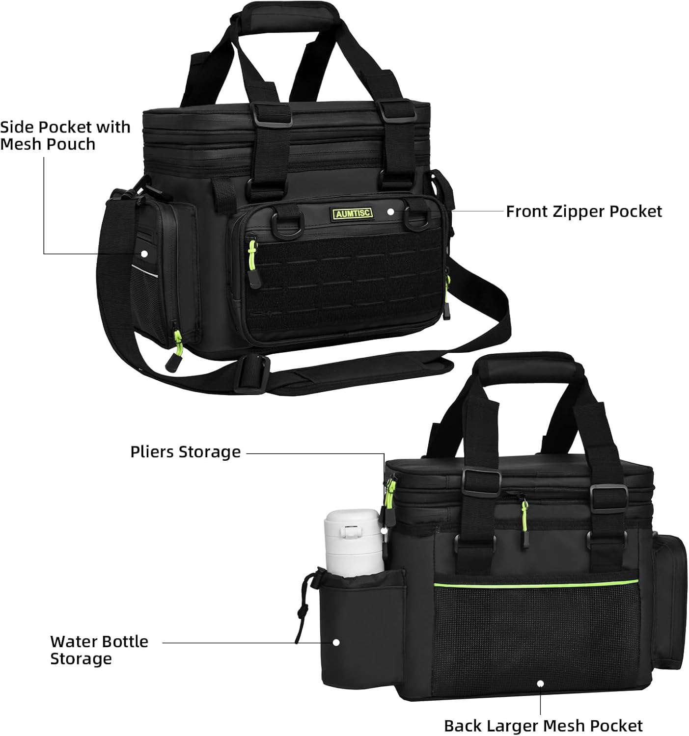 AUMTISC Fishing Tackle Bags for 3500/3600 Trays, Expandable Tackle Box Organizer Gear Storage Bag, with Rod Holders, Detachable Shoulder Strap, Freshwater or Saltwater Fishing Accessories Bags
