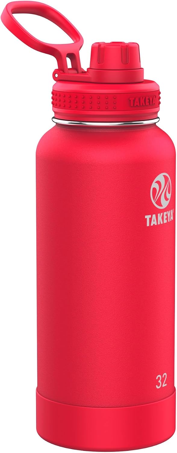 Takeya Actives Stainless Steel Water Bottle, Insulated Spout Lid, Keeps Drinks Cold 24 Hrs, Leakproof, Durable, Dishwasher Safe, Ideal for Gym, Travel, Fits Most Cup Holders, 24 oz/Lilac