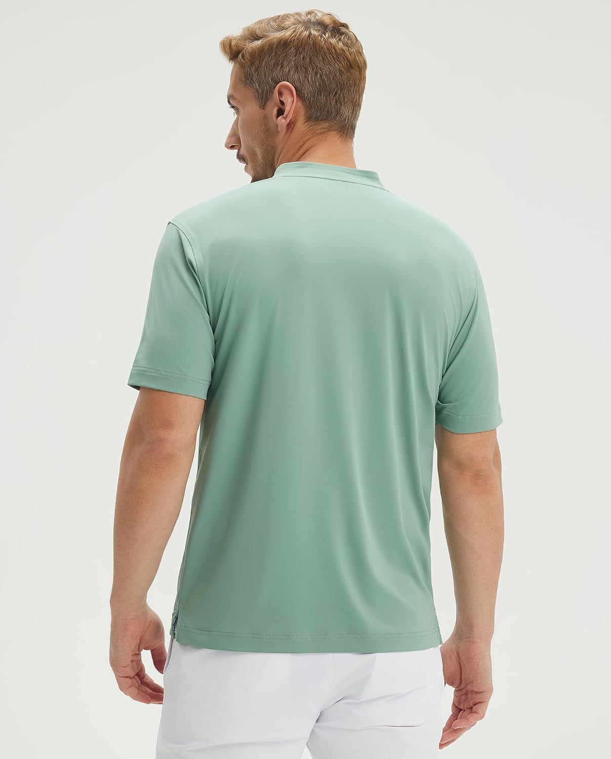 M MAELREG Mens Golf Shirts Collarless Performance Dry Fit Moisture Wicking Casual Solid Short Sleeve Henley Shirts for Men