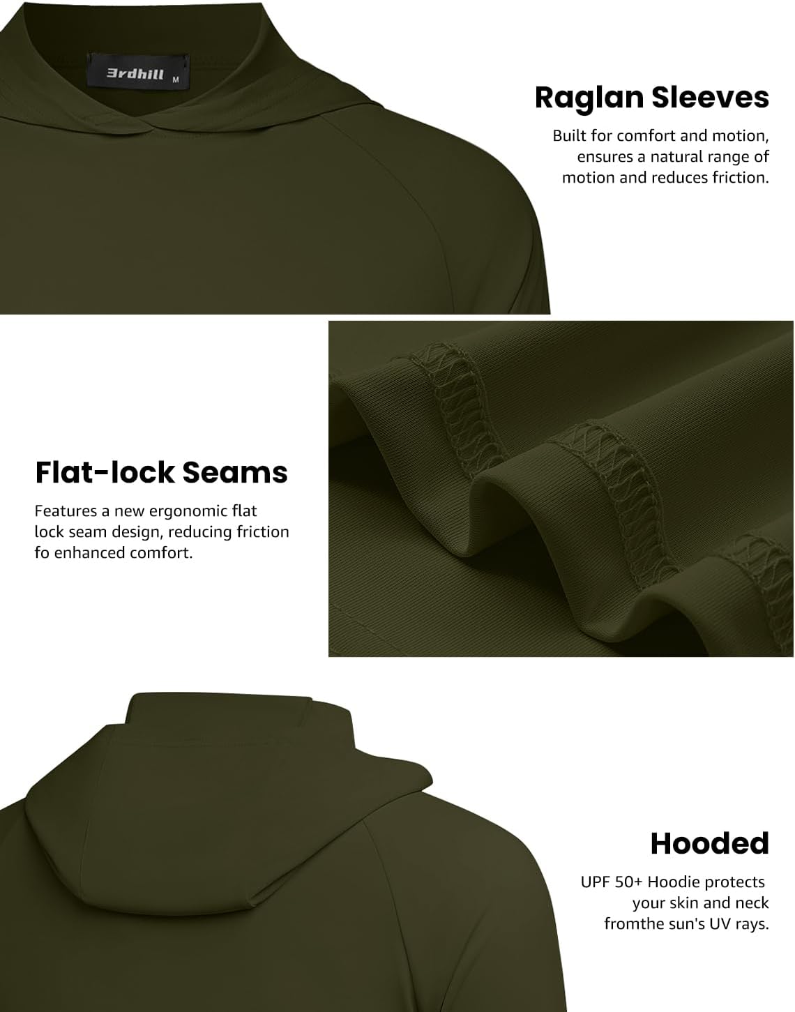 Mens UPF 50+ Sun Hoodie UV Protection Long Sleeve Swimming Rash Guard SPF Quick Dry Fishing Shirt for Outdoor Sports
