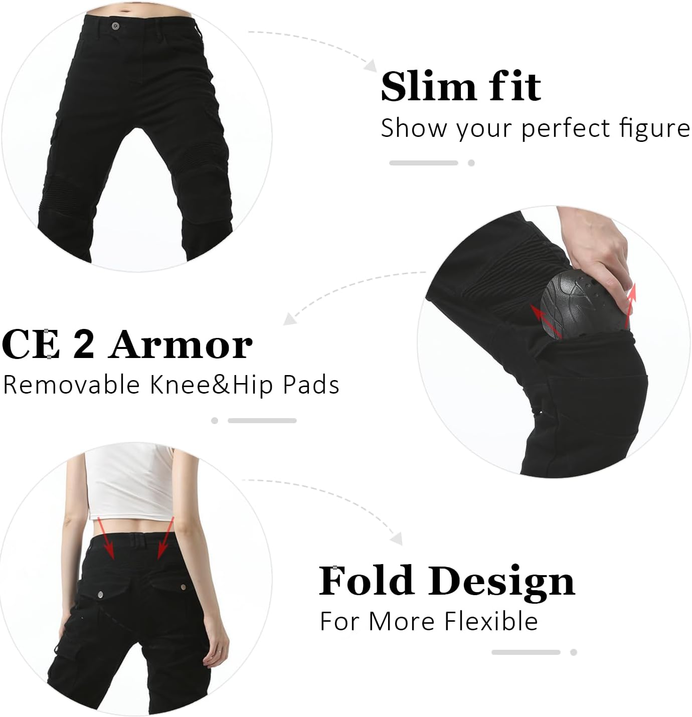 LOMENG Motorcycle Riding Pants Women with CE Level 2 Removable Armor