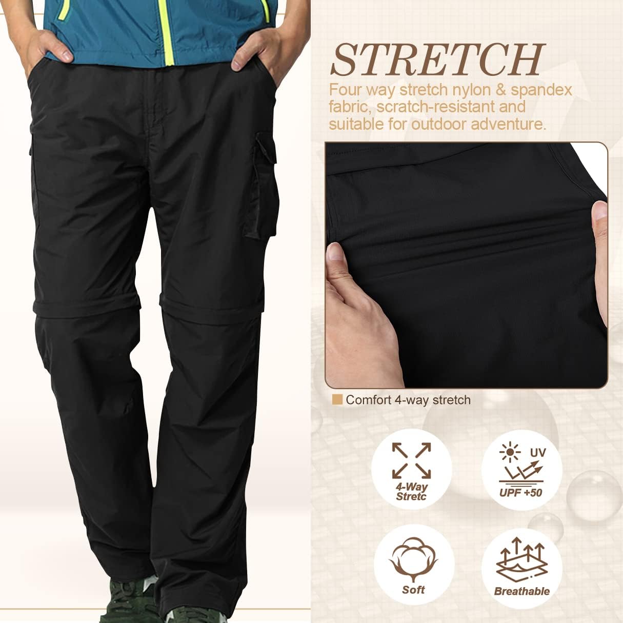 Mens Hiking Pants Convertible Quick Dry Zip Off Fishing Travel Safari Pants