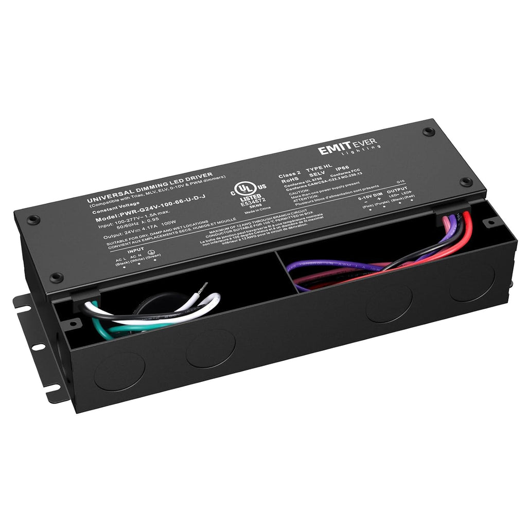 EMITEVER 2-Pack 100W 24V 5-in-1 Dimmable LED Driver, AC 110-277V to DC