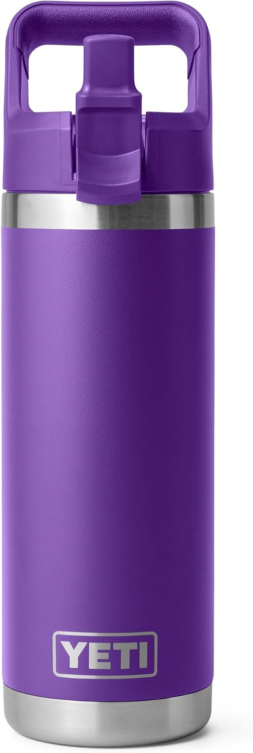 YETI Rambler 18 oz Bottle, Vacuum Insulated, Stainless Steel with Color Matching Straw Cap, Pace Purple