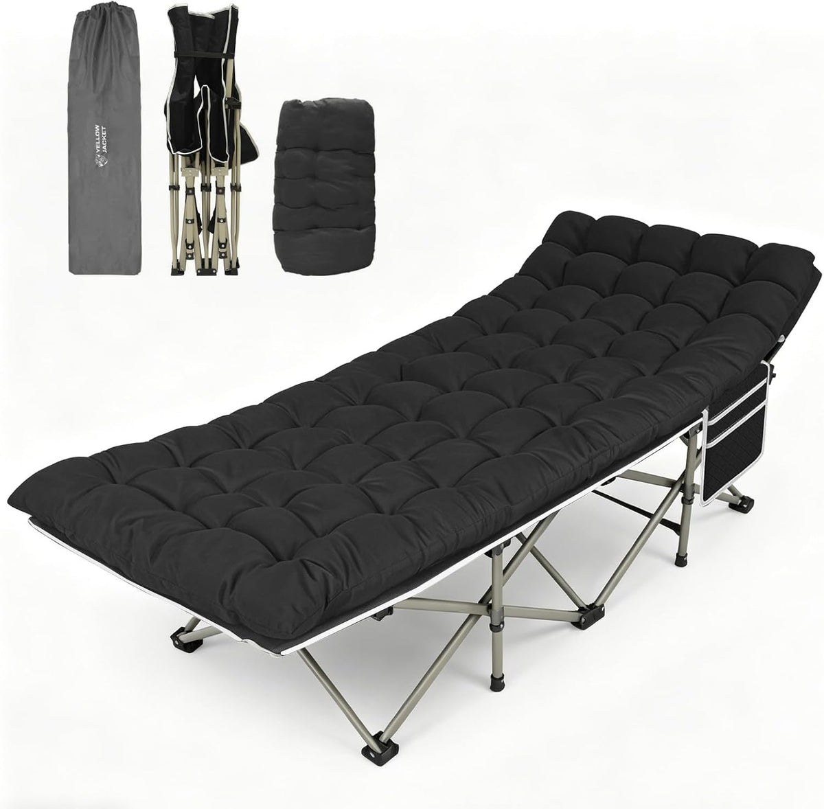 YELLOW JACKET Camping Cot,Folding Camping Cot Bed for Adults Upgraded 32" Wide Sleeping 1200D Double Layer Oxford Portable Folding Outdoor Cots for Camping Home Office Nap Beach Travel